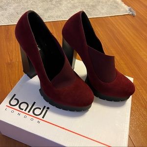 Dark Red Baldi thick square platform heels